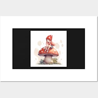 Mushroom Pixie Sitting On A Red Mushroom Posters and Art